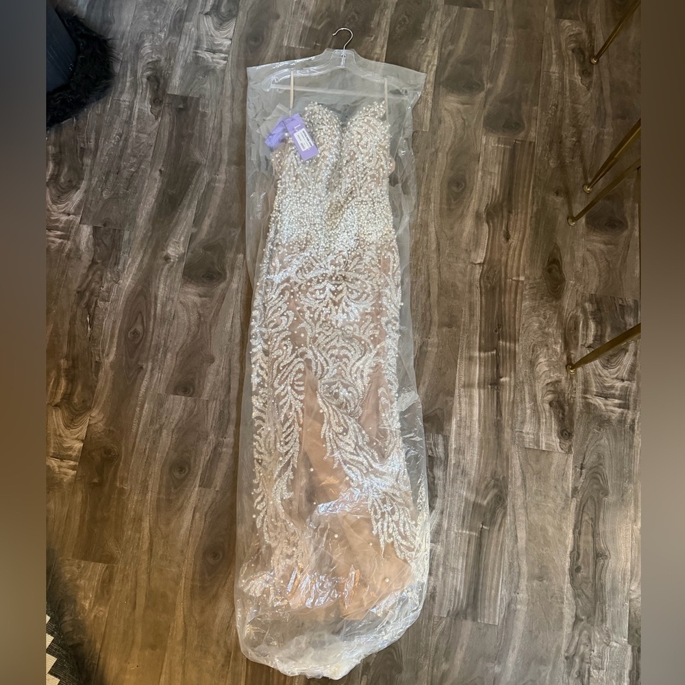 Strapless Glittering Champagne Evening Gown - Picture 4 of 11